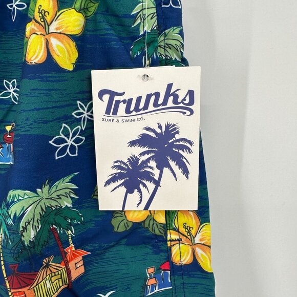 Trunks Surf & Swim Co. Men's 6" Sano Swim Shorts sz L Tiki Picnic Blue NWT - Picture 2 of 9